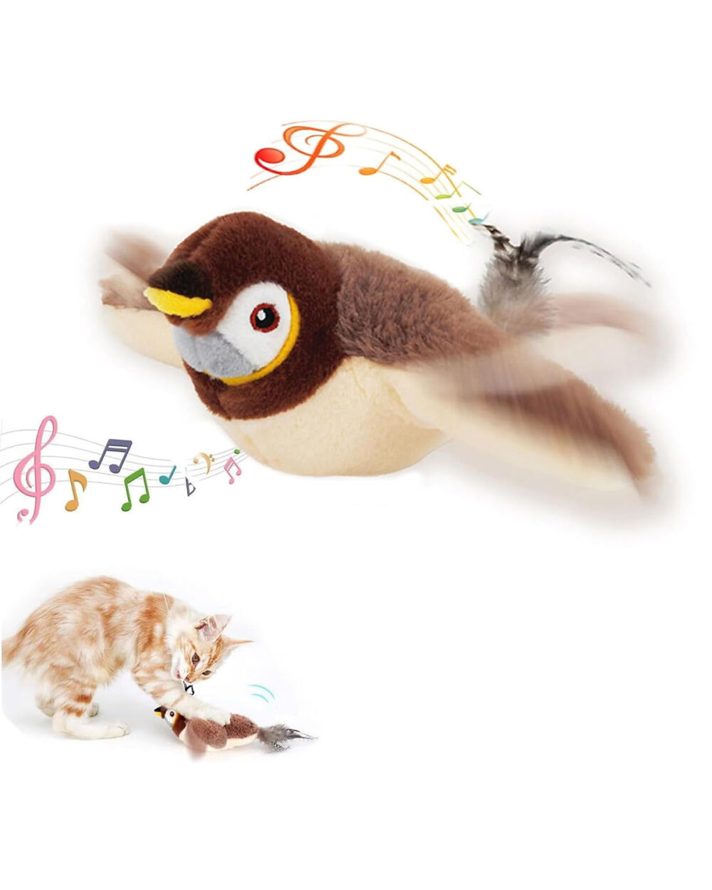 Simulated chirping bird cat toy
